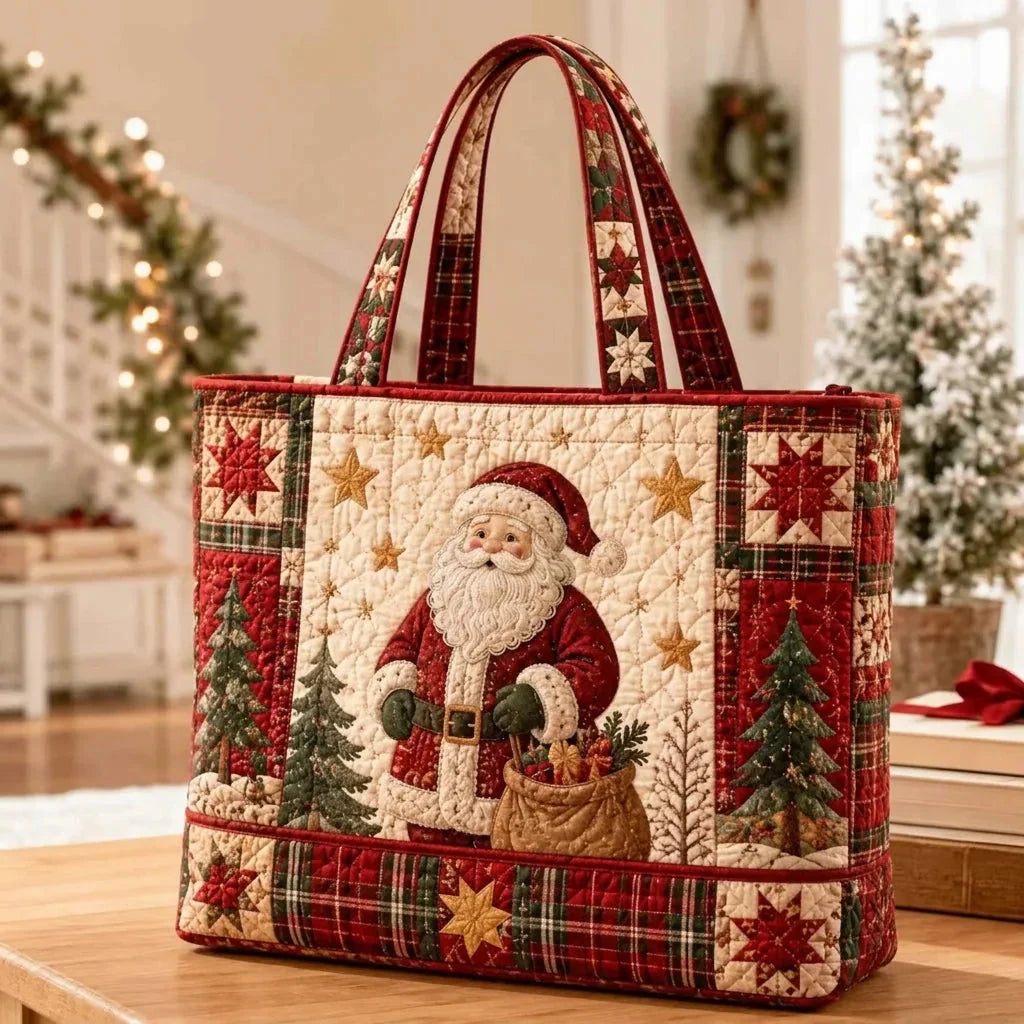 Tote Bag Quilted Christmas Print Reusable Roomy Shoulder Carry