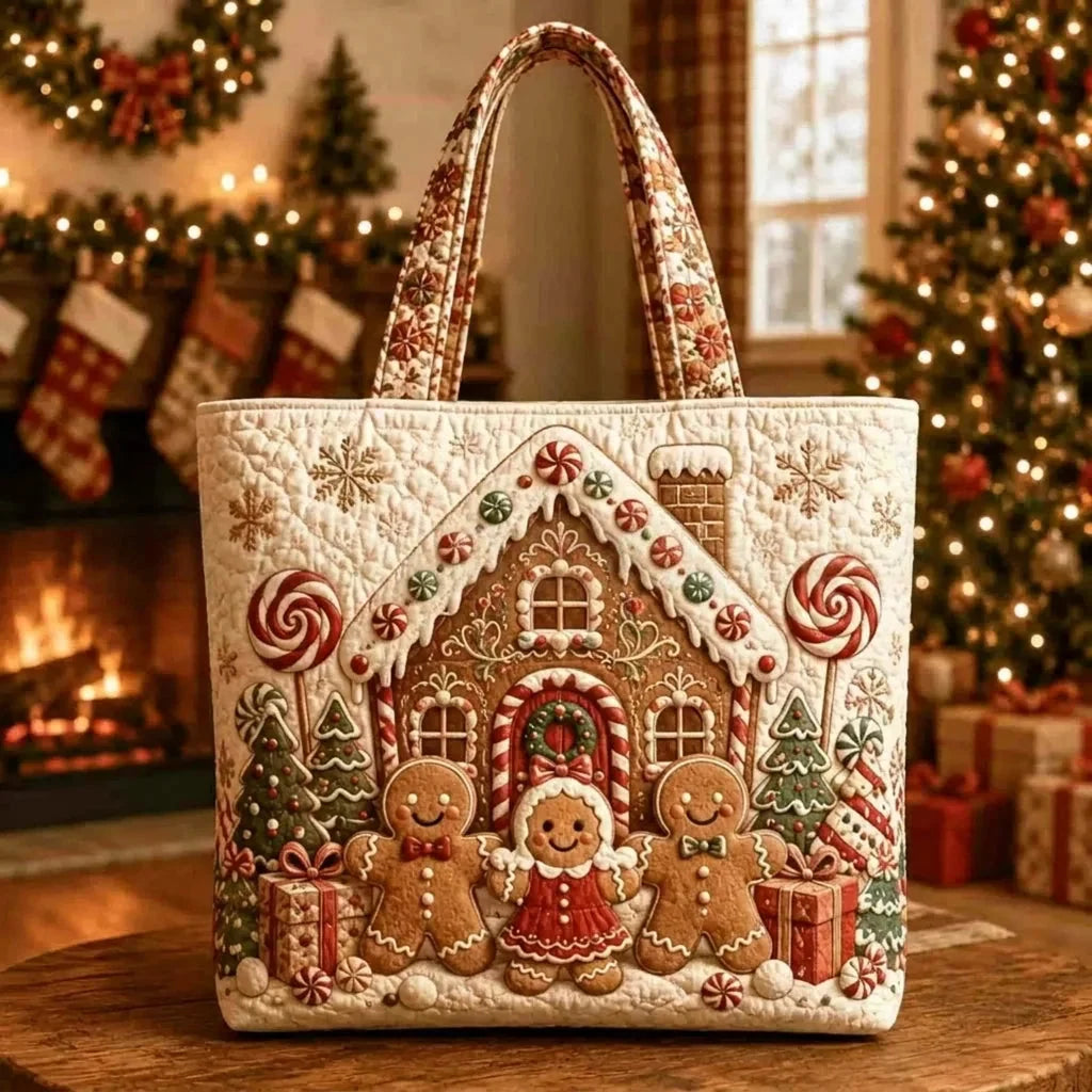 Tote Bag Quilted Christmas Print Reusable Roomy Shoulder Carry