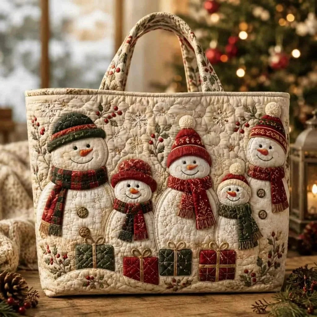 Tote Bag Quilted Christmas Print Reusable Roomy Shoulder Carry