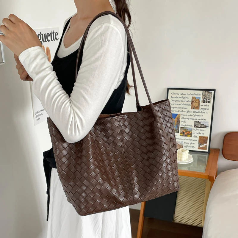 Tote Bag Woven Leather Matching Zippered Pouch Included