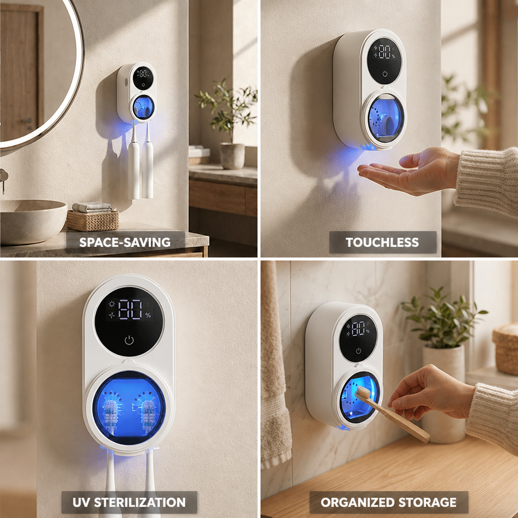 Touchless UV Toothbrush Sterilizer (Wall-Mount, USB Rechargeable)