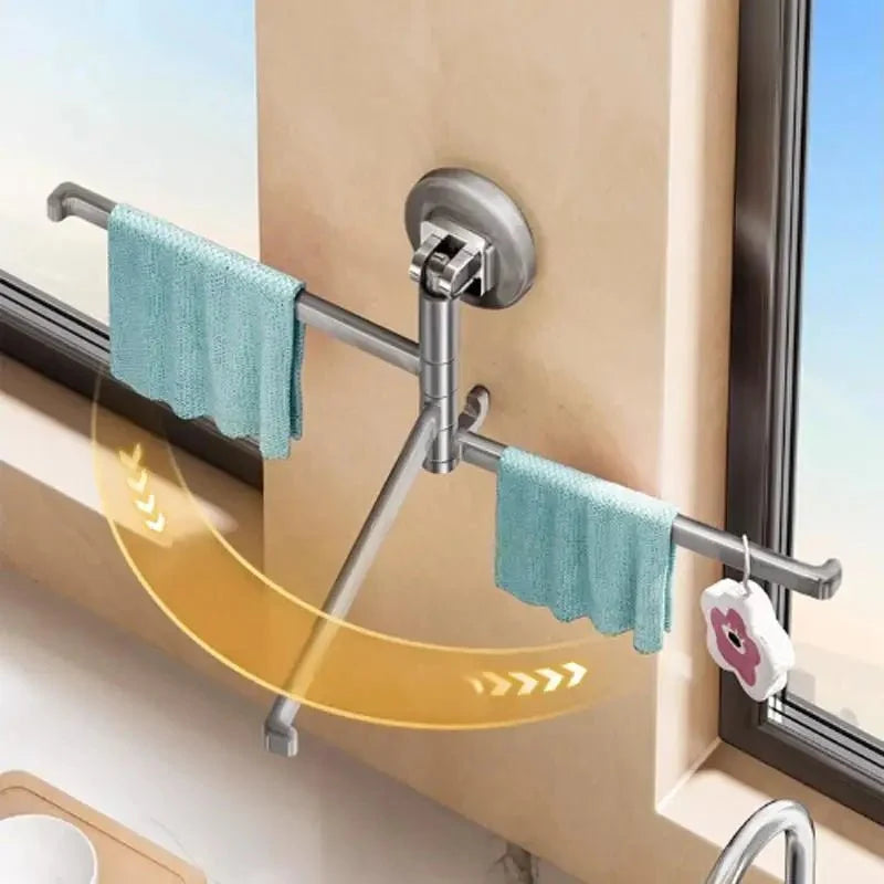 Towel Holder 180° Swivel Arms Suction Cup Mount No-Drill Installation