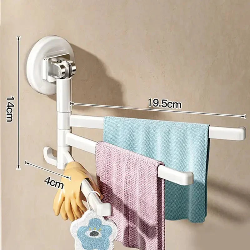 Towel Holder 180° Swivel Arms Suction Cup Mount No-Drill Installation
