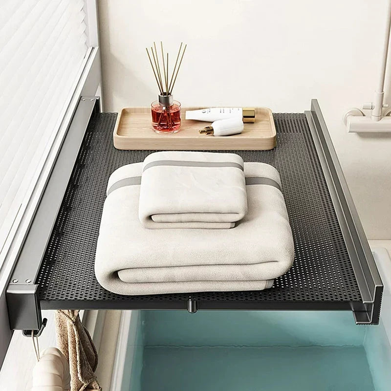 Towel Storage Rack Expandable Suction Mount Shelf & Bars