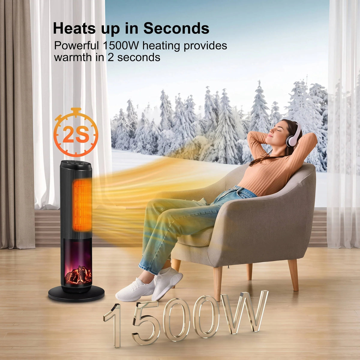 Tower Space Heater PTC Ceramic Remote & Oscillating