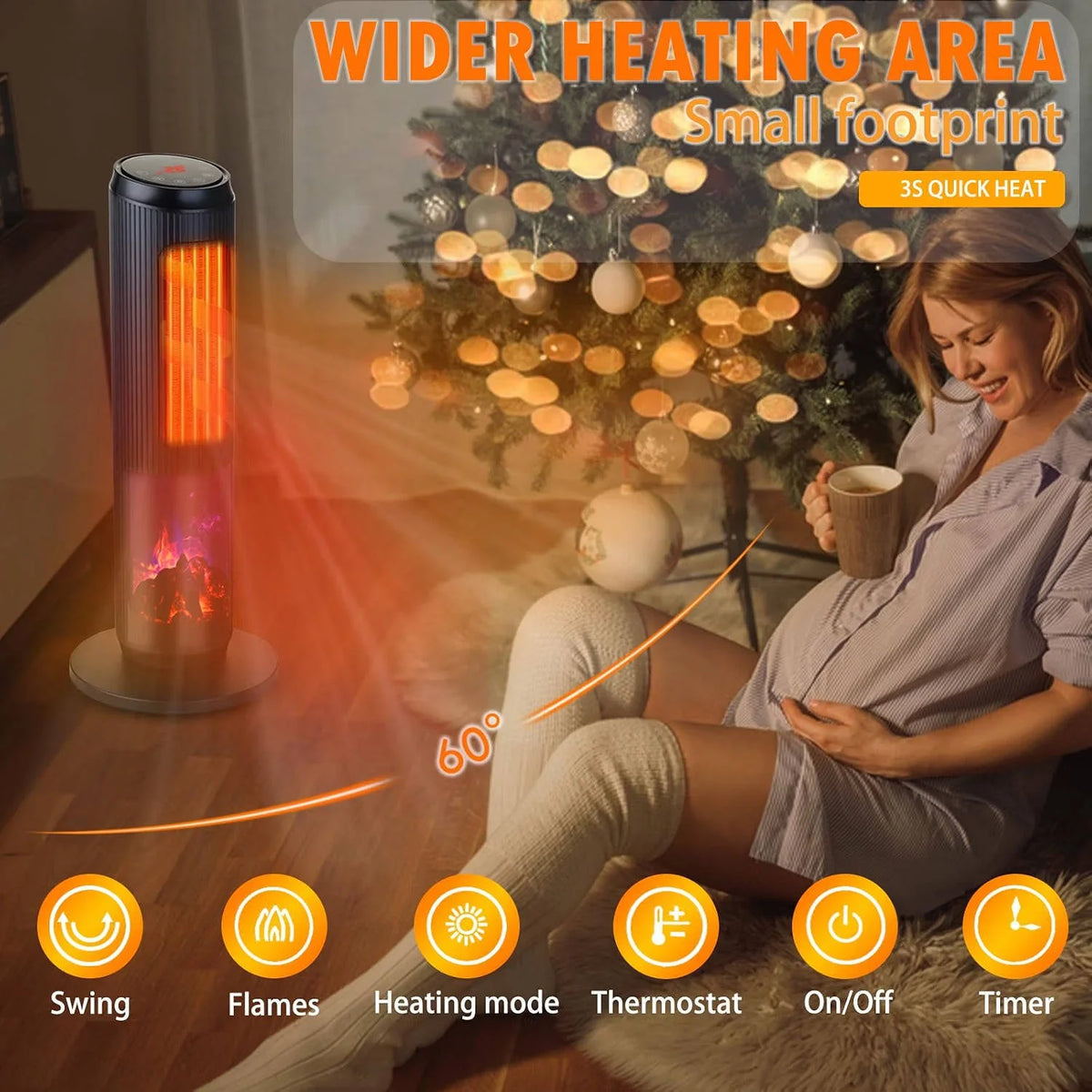 Tower Space Heater PTC Ceramic Remote & Oscillating