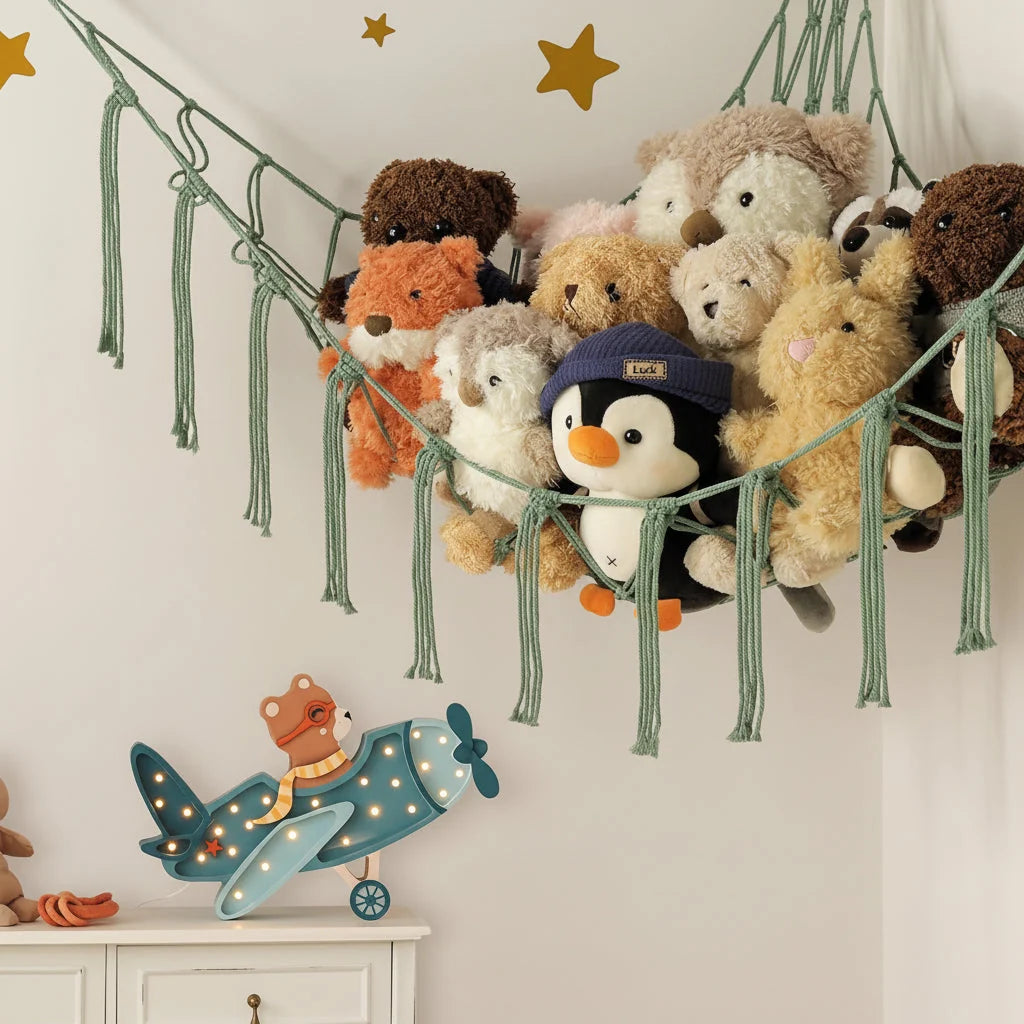 Toy Storage Hammock Knotted Macrame Space Saving