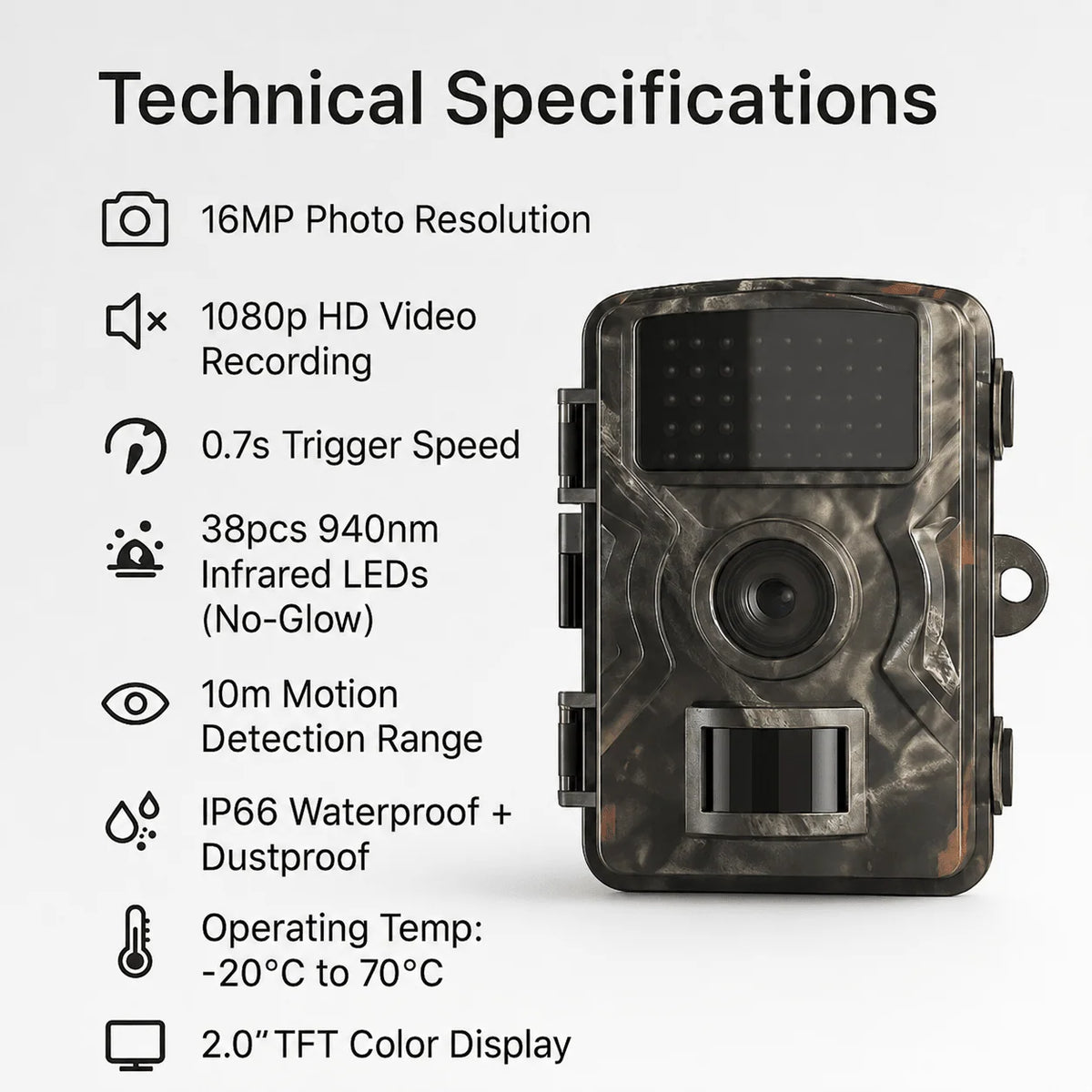Trail Camera 16MP 1080p Infrared Night Vision Fast Trigger