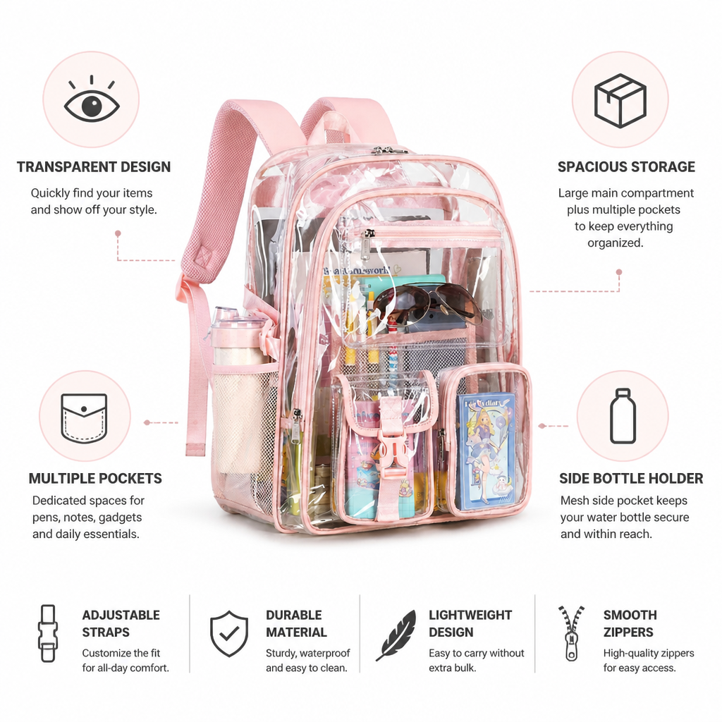 Transparent Multi-Pocket School Backpack