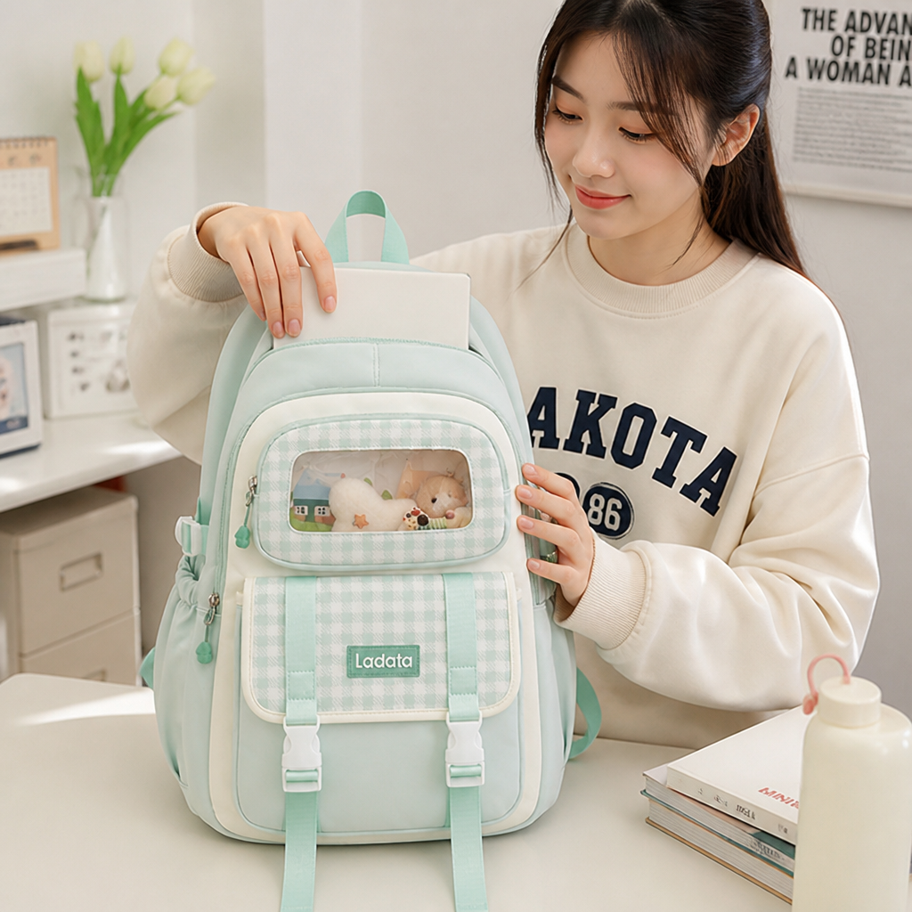 Transparent Panel Multi-Compartment Kids School Backpack