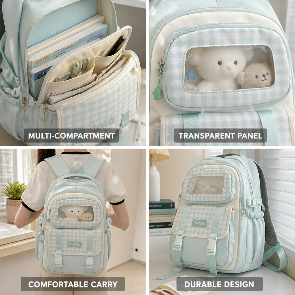 Transparent Panel Multi-Compartment Kids School Backpack