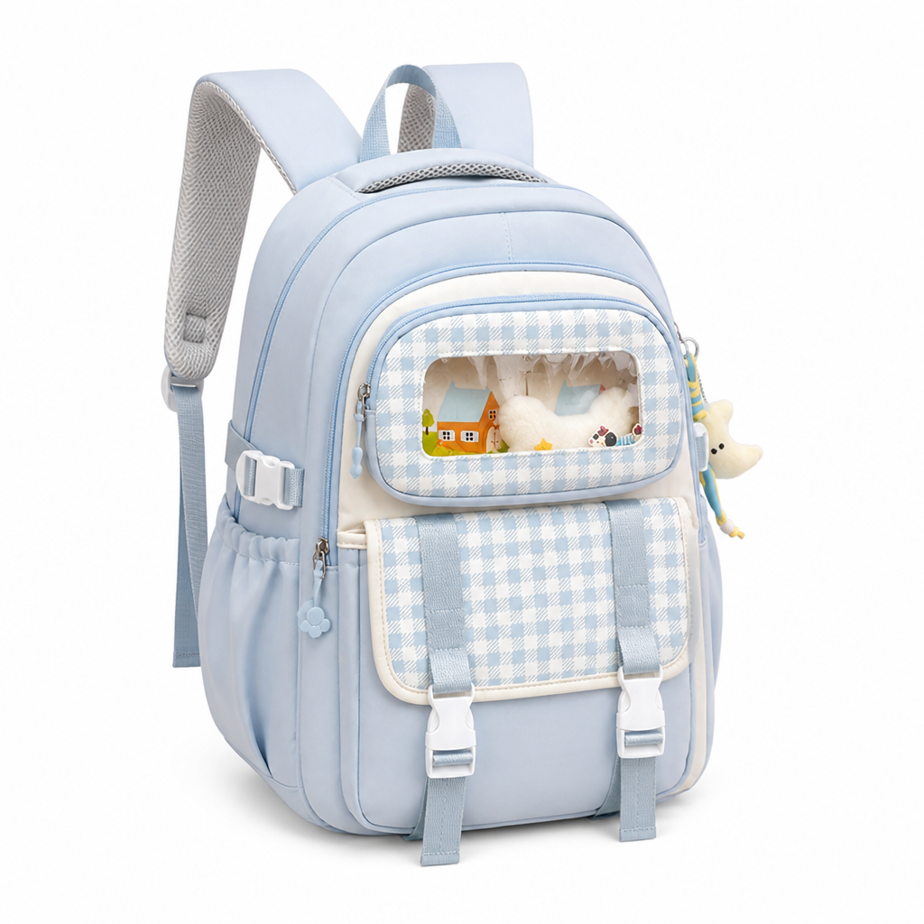 Transparent Panel Multi-Compartment Kids School Backpack