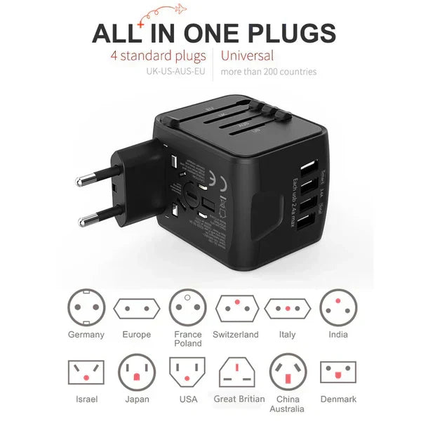 Travel Adapter Universal 4 USB Surge Protection
