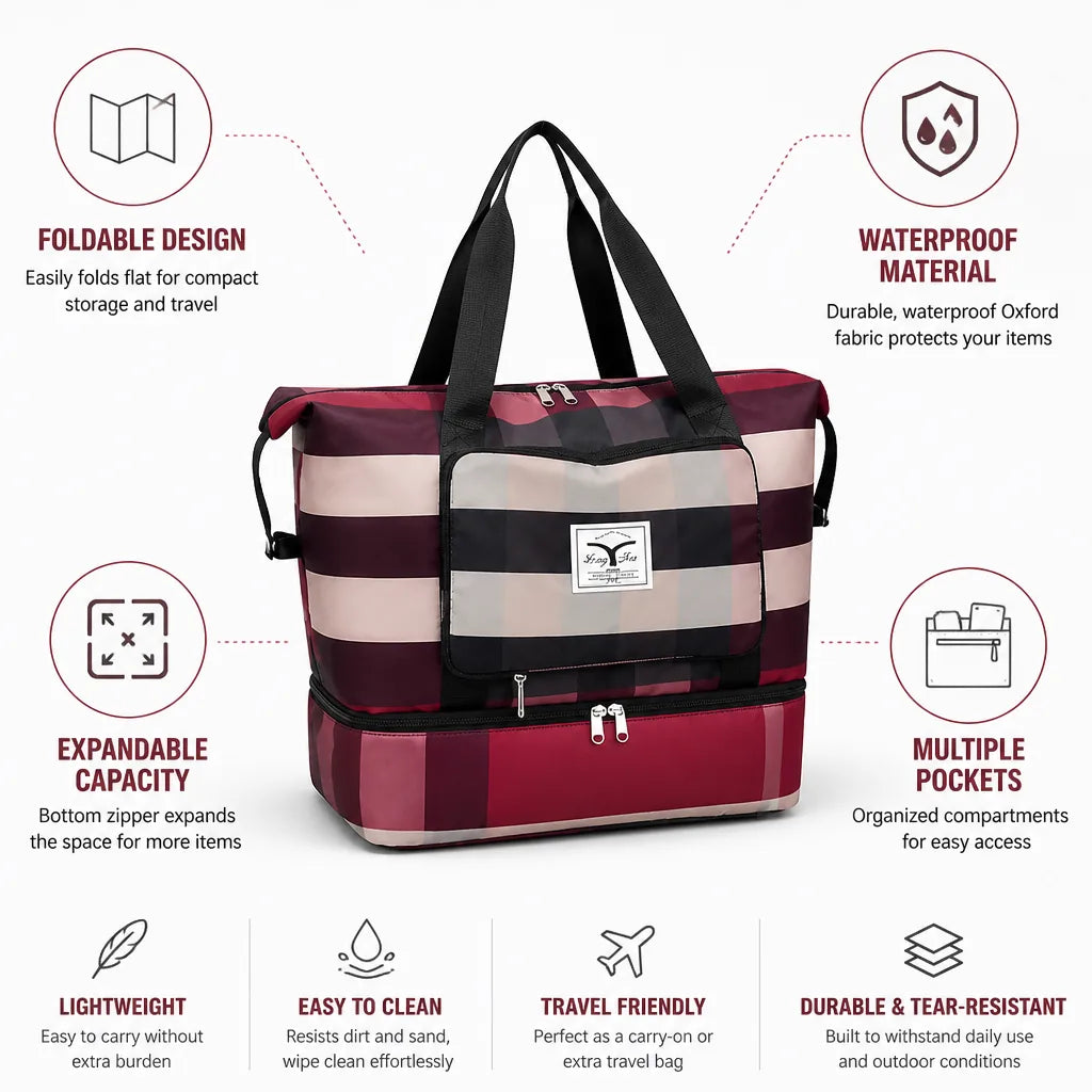 Travel Bag Foldable Waterproof Expandable Bottom & Multiple Pockets