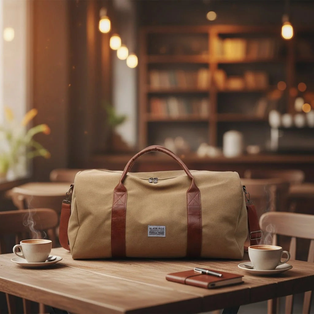 Travel Bag Washed Canvas Multiple Pockets Adjustable Shoulder Strap