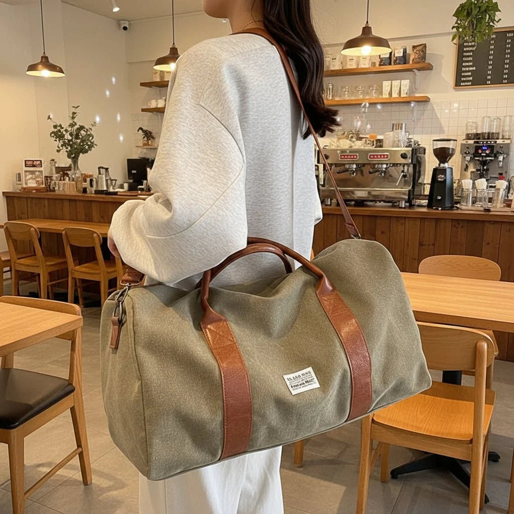 Travel Bag Washed Canvas Multiple Pockets Adjustable Shoulder Strap