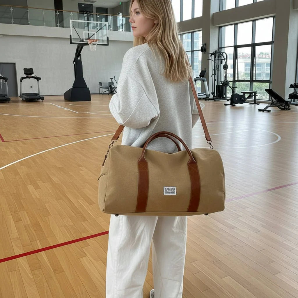 Travel Bag Washed Canvas Multiple Pockets Adjustable Shoulder Strap