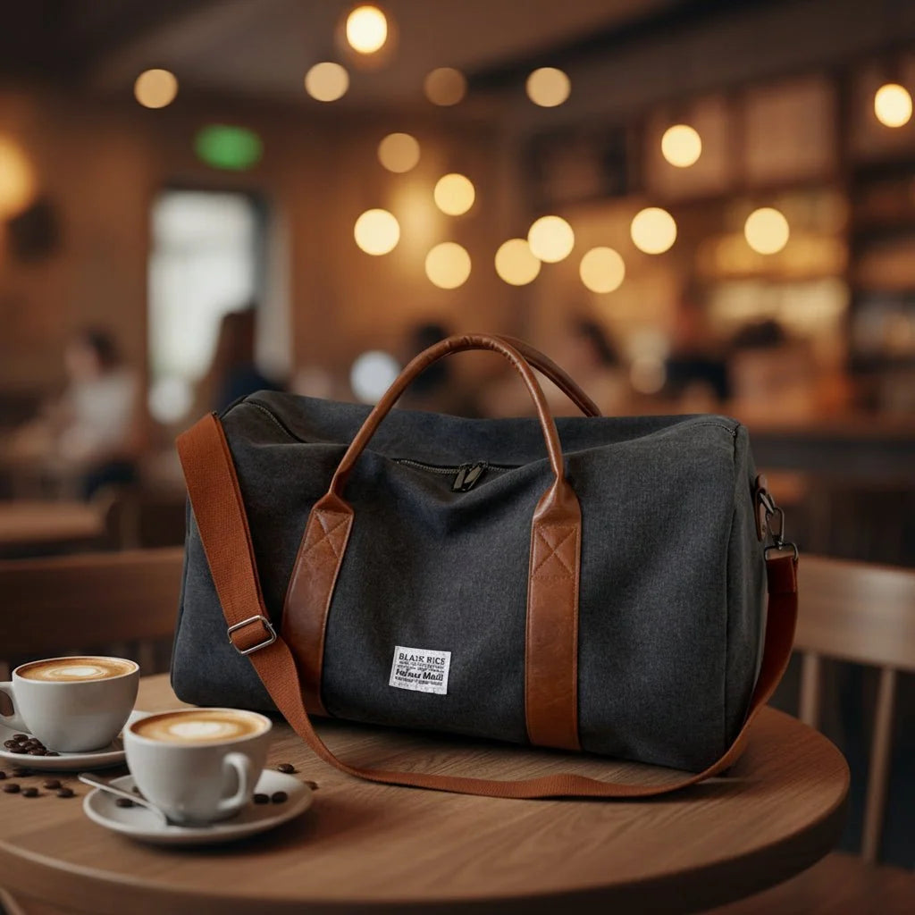 Travel Bag Washed Canvas Multiple Pockets Adjustable Shoulder Strap