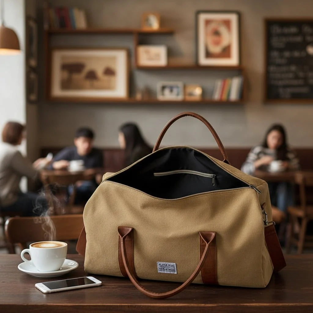Travel Bag Washed Canvas Multiple Pockets Adjustable Shoulder Strap