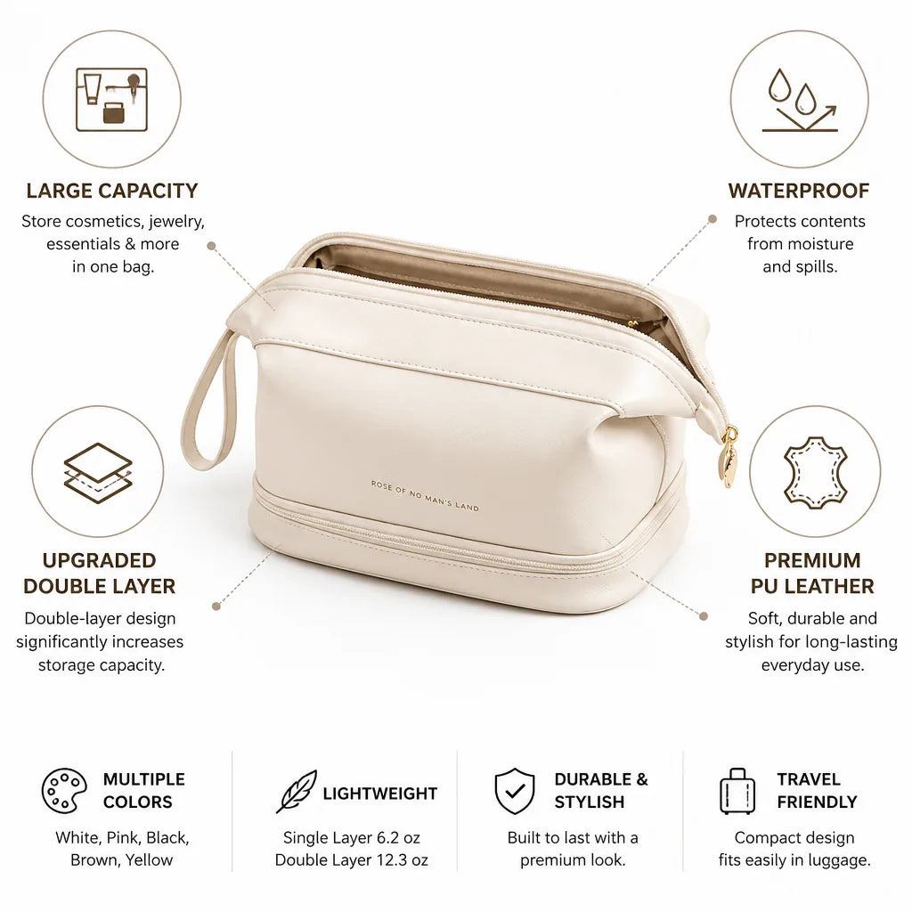Travel Cosmetic Bag Large Capacity Waterproof PU Leather