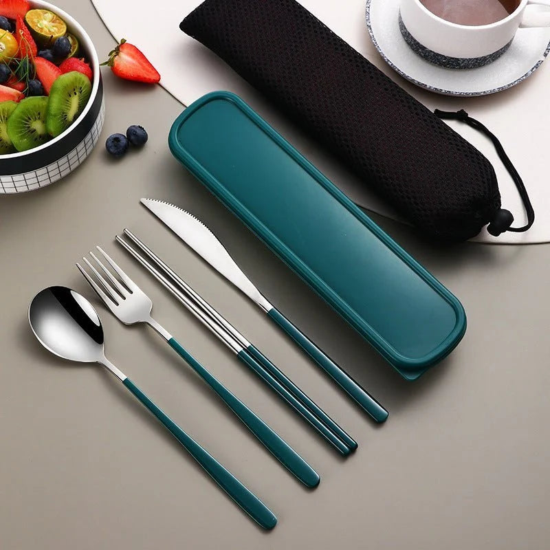 Travel Cutlery Set Stainless Steel 4-Piece Portable Storage Bag