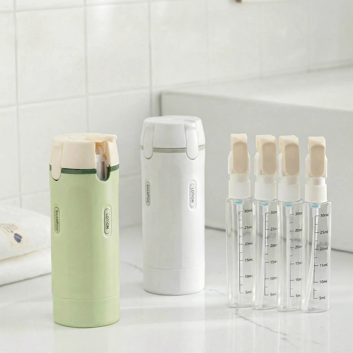 Travel Dispenser 4-in-1 Leak-Proof Twist-to-Switch