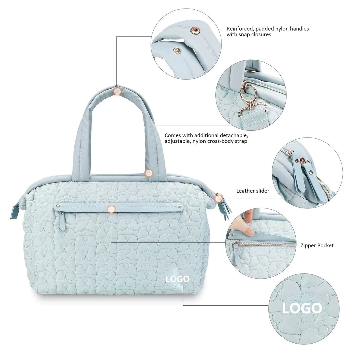 Travel Duffel Bag Quilted Spacious Adjustable Shoulder Strap