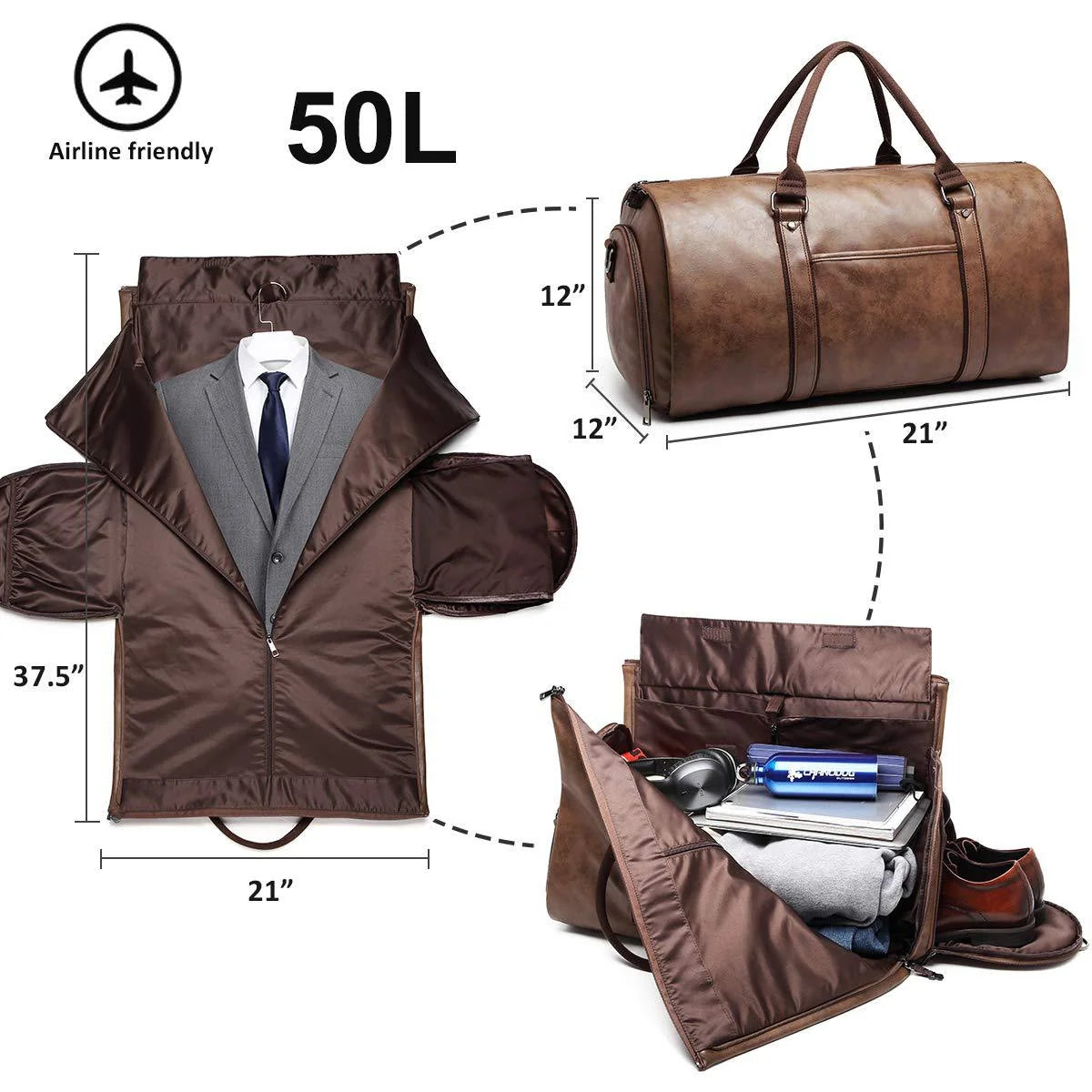 Travel Duffel Bag Water-Resistant Multiple Compartments & Detachable Strap