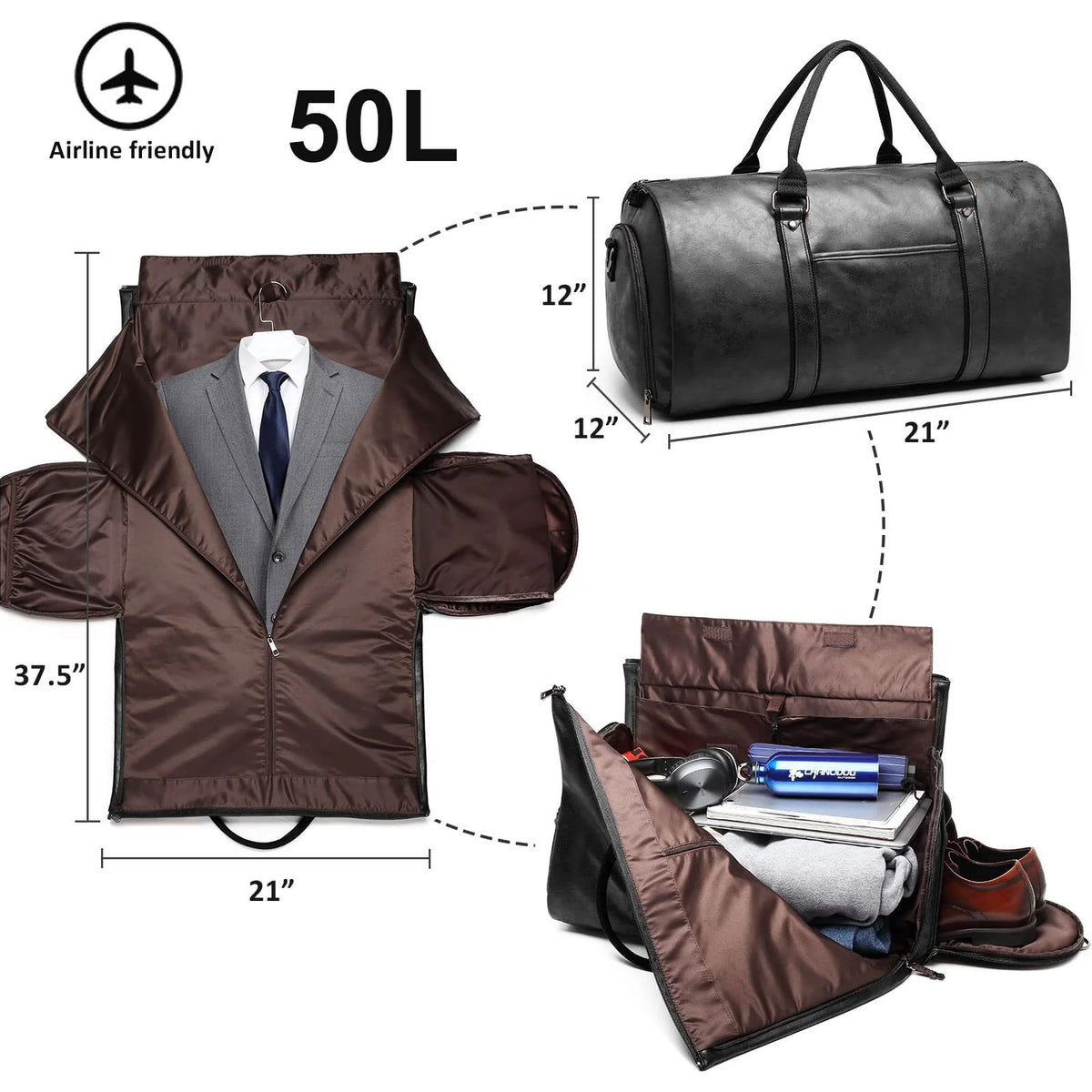 Travel Duffel Bag Water-Resistant Multiple Compartments & Detachable Strap