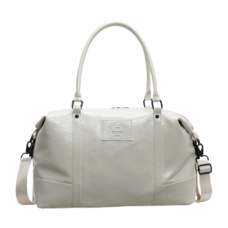 Travel Duffle Bag Leather Adjustable Strap Multiple Pockets