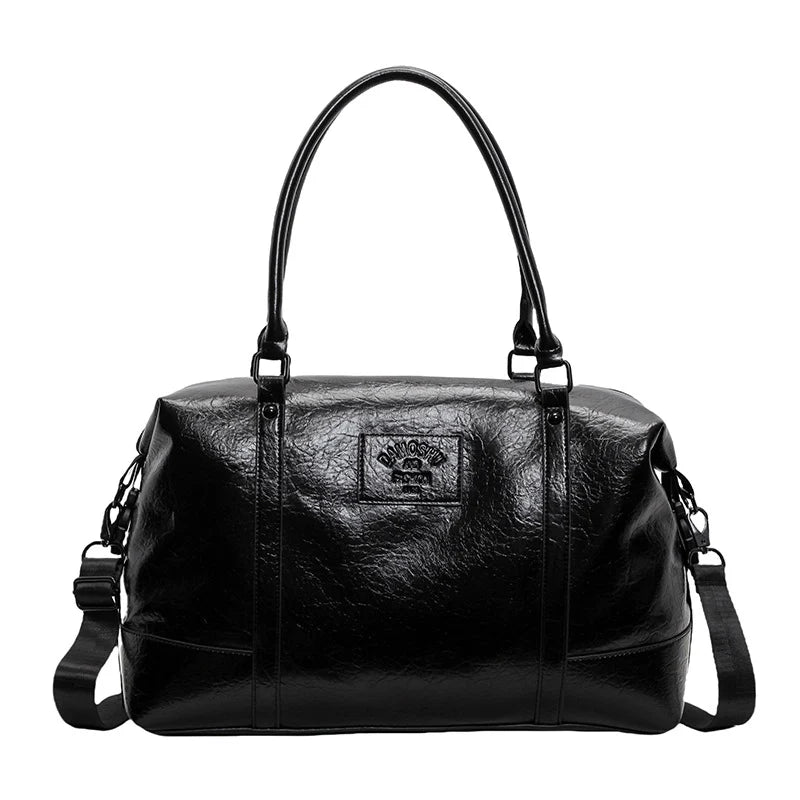 Travel Duffle Bag Leather Adjustable Strap Multiple Pockets