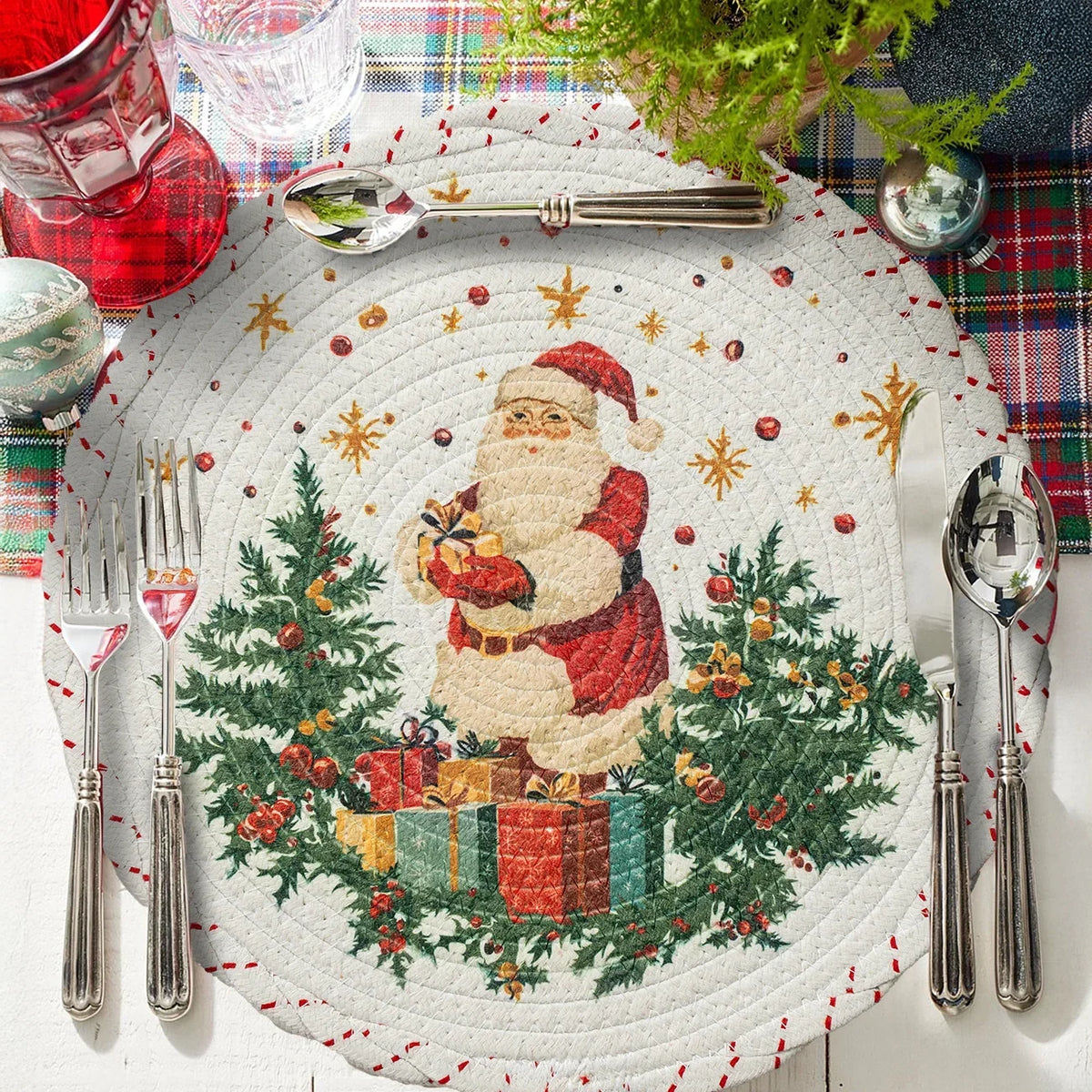 Tree Skirt Quilted Braided Cotton Conceals Stand & Cables