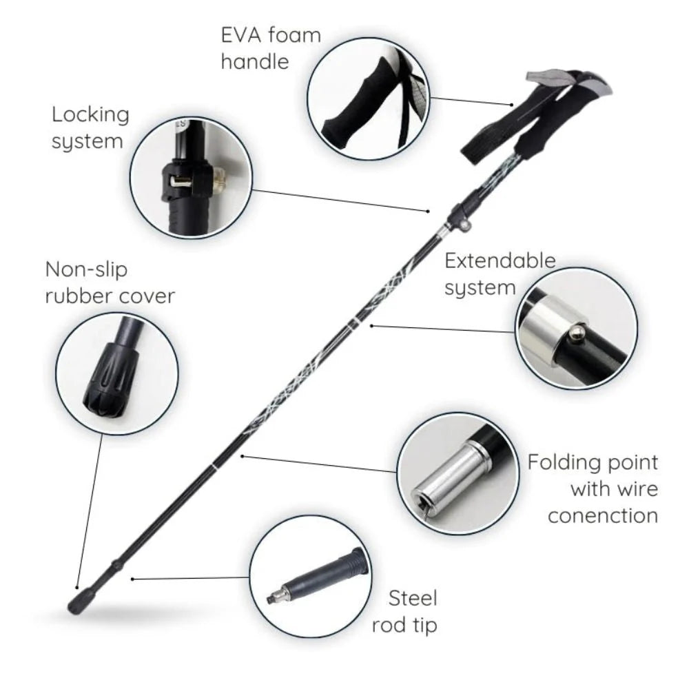 Trekking Stick Quick-Fold Alloy Steel Textured Grip
