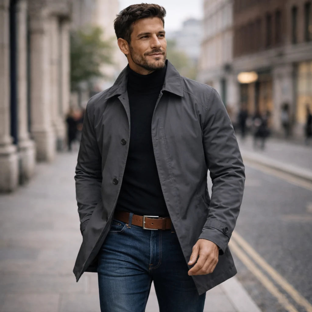 Trench Jacket Button-Front Mid-Thigh Length Slanted Pockets