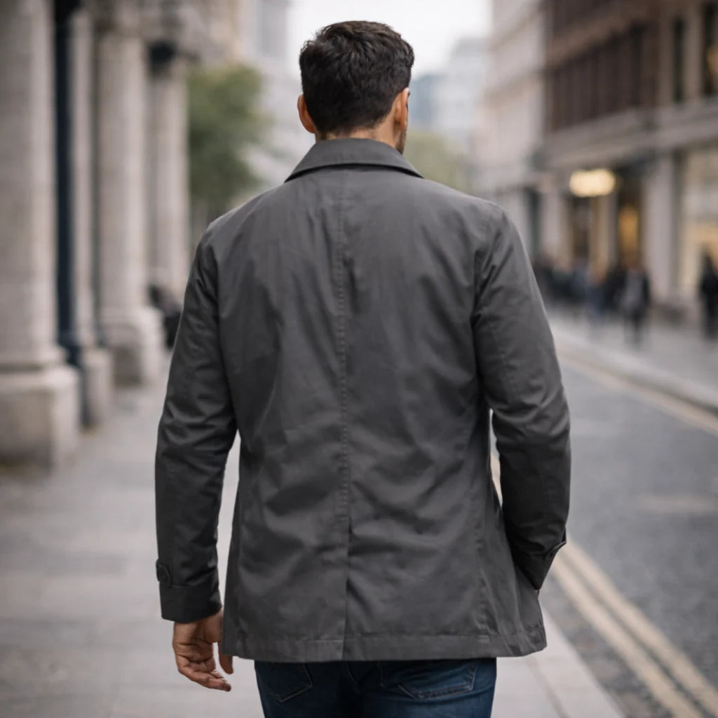 Trench Jacket Button-Front Mid-Thigh Length Slanted Pockets