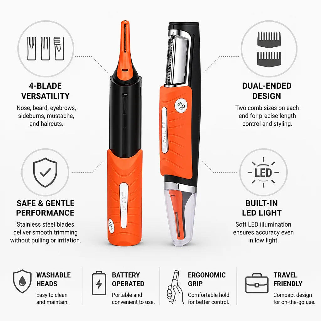 Trimmer Dual-Ended 4-Blade Stainless Steel & LED