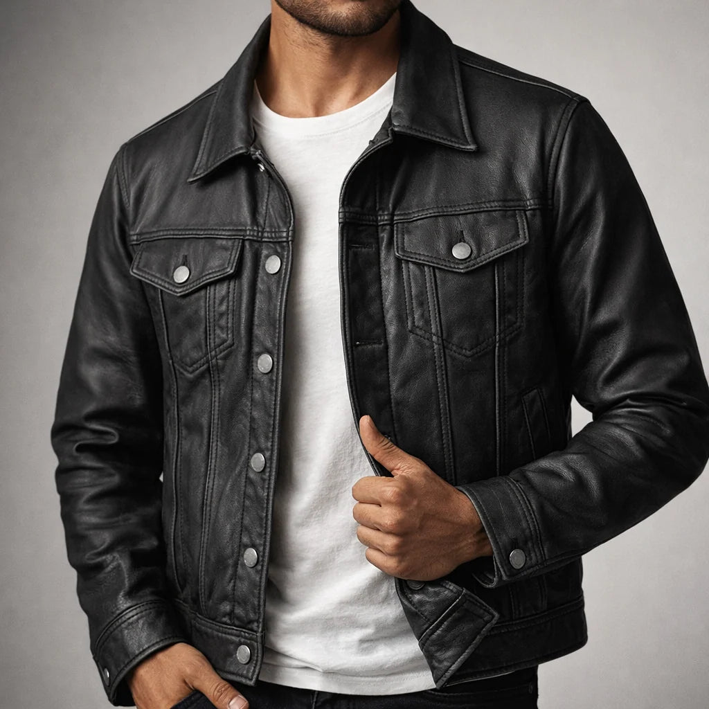 Trucker Jacket Vintage-Inspired Four Pockets Snap-Button Closure