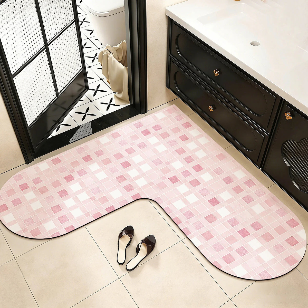 U-Shaped Bath Mat Memory Foam Non-Slip Machine Washable