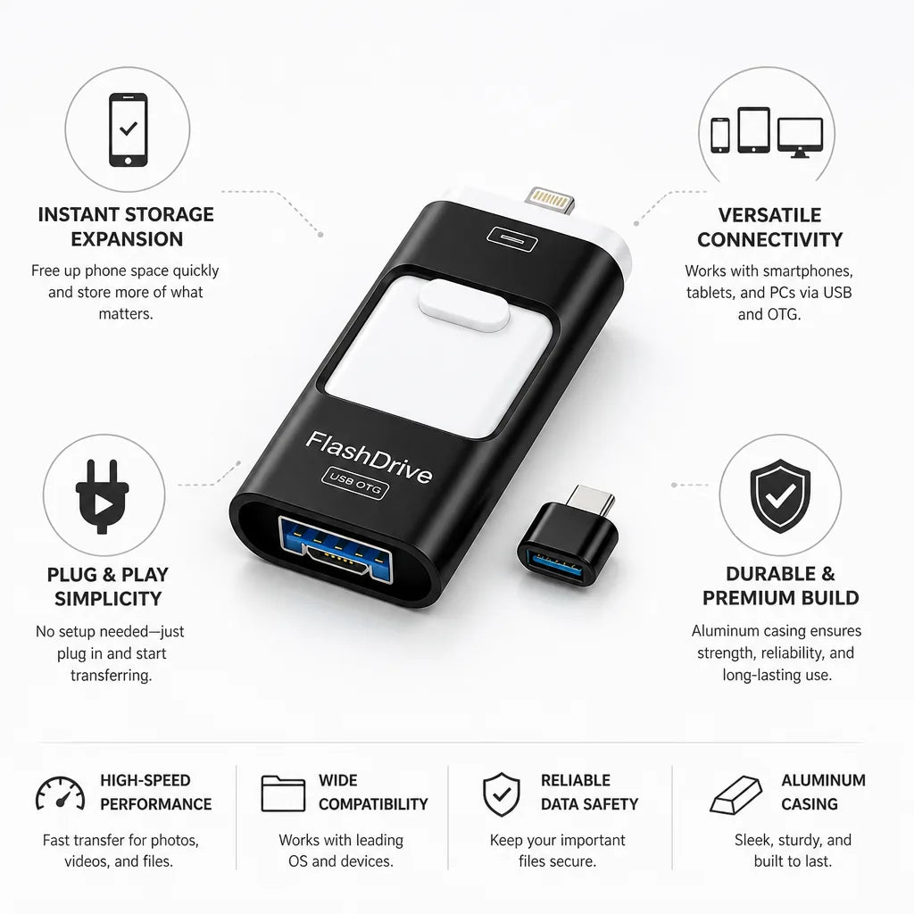 USB Flash Drive OTG Up To 256GB Aluminum Casing