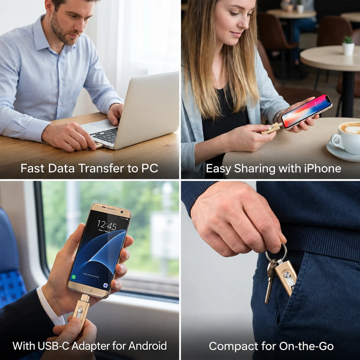 USB Flash Drive USB 3.0 & Type-C Foldable Metal with OTG Adapter