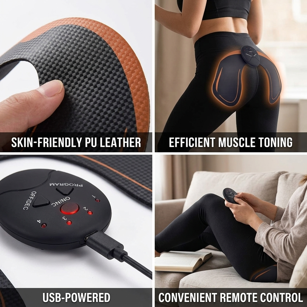 USB-Powered EMS Hip & Glute Trainer (Ergonomic U-Shape, PU Leather)