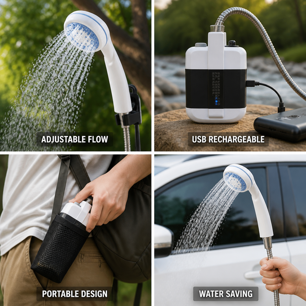 USB Rechargeable Adjustable-Flow Portable Electric Shower
