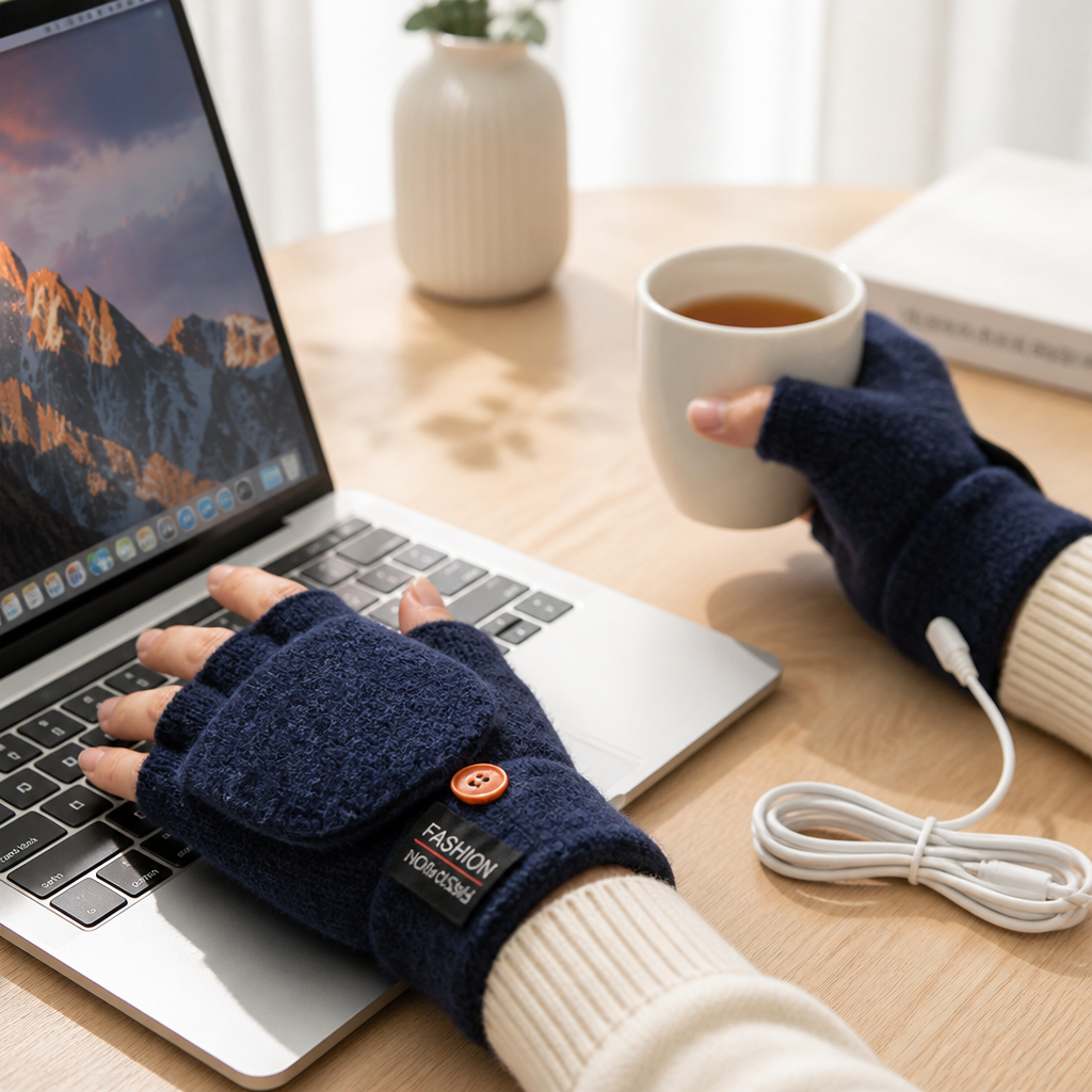 USB Rechargeable Heated Fingerless Gloves (3 Heat Levels)