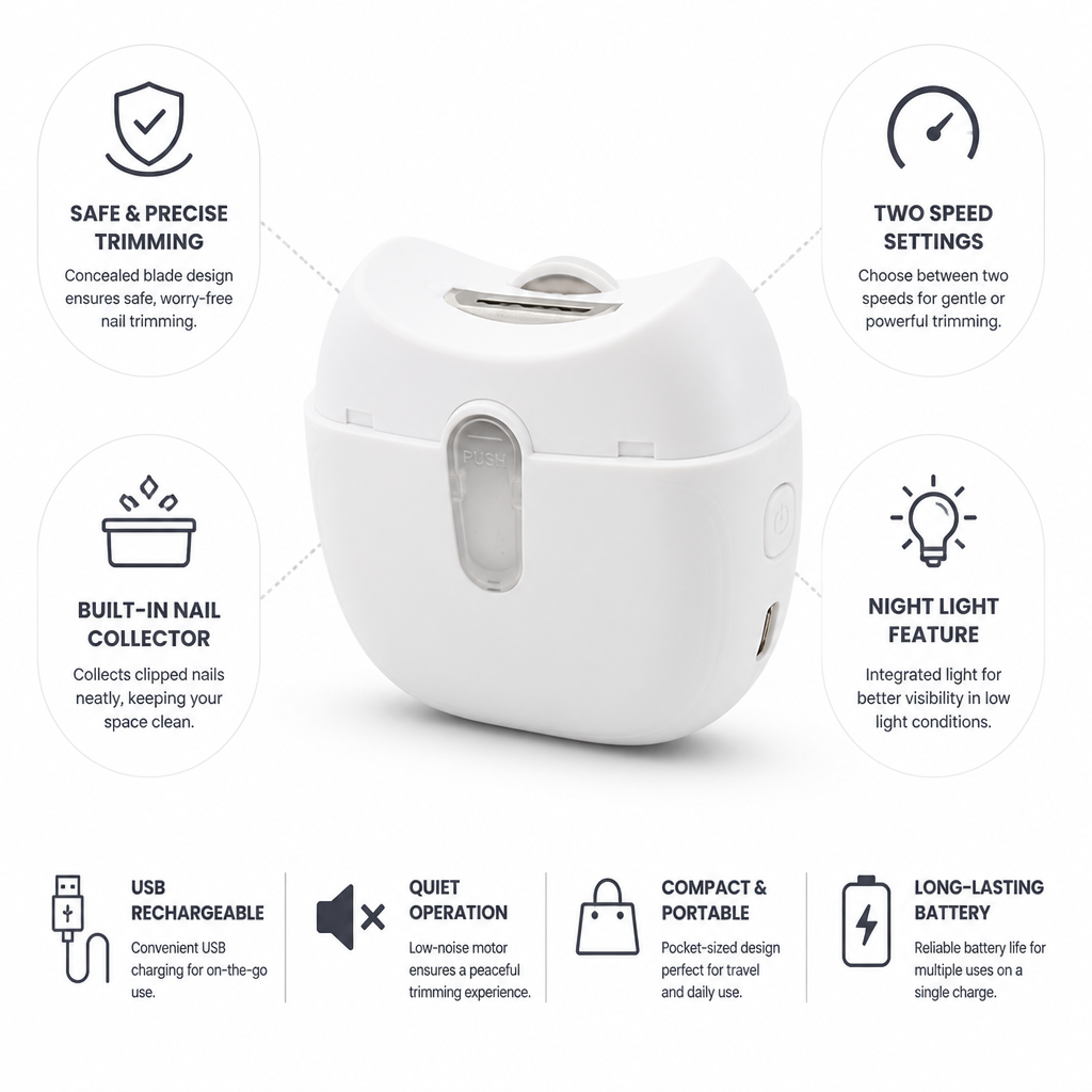 USB Rechargeable & Two-Speed Electric Nail Trimmer (Built-In Nail Collector)