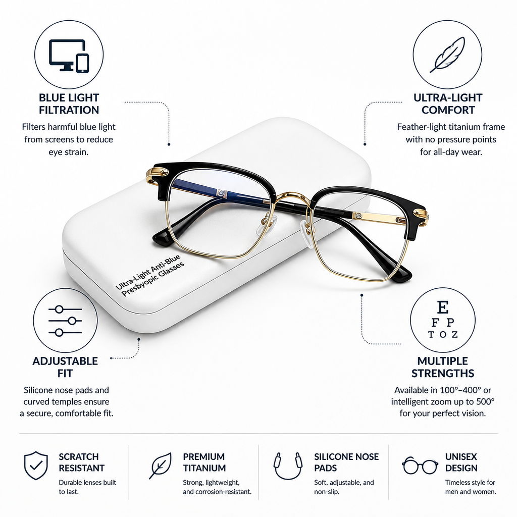 Ultra-Light Titanium Anti-Blue Light Reading Glasses