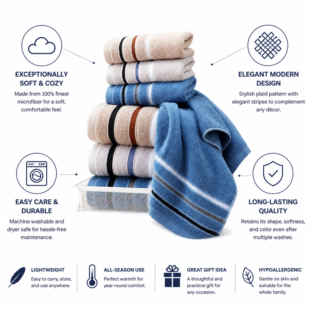 Ultra-Soft Machine-Washable Microfiber Plaid Throw Blanket (140 cm)