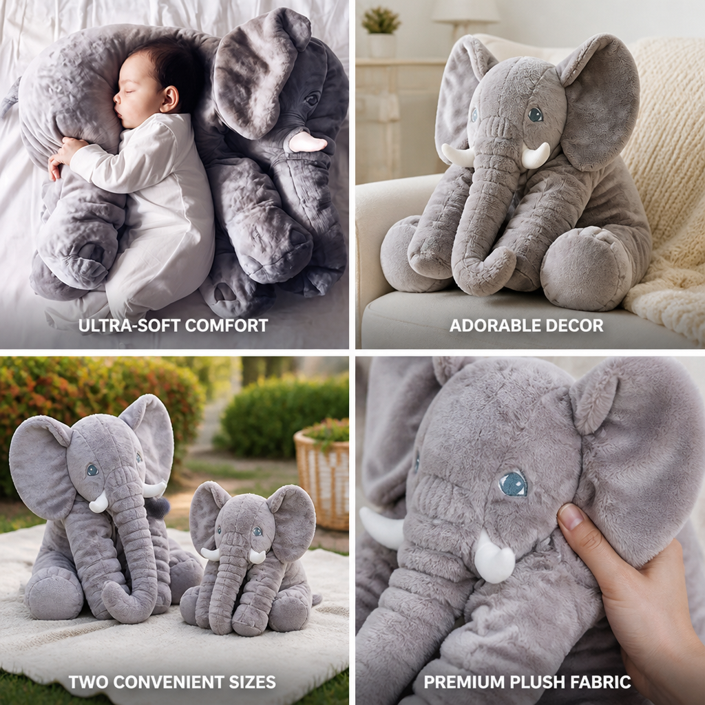 Ultra-Soft Plush Elephant Cuddle Pillow (Two Sizes)