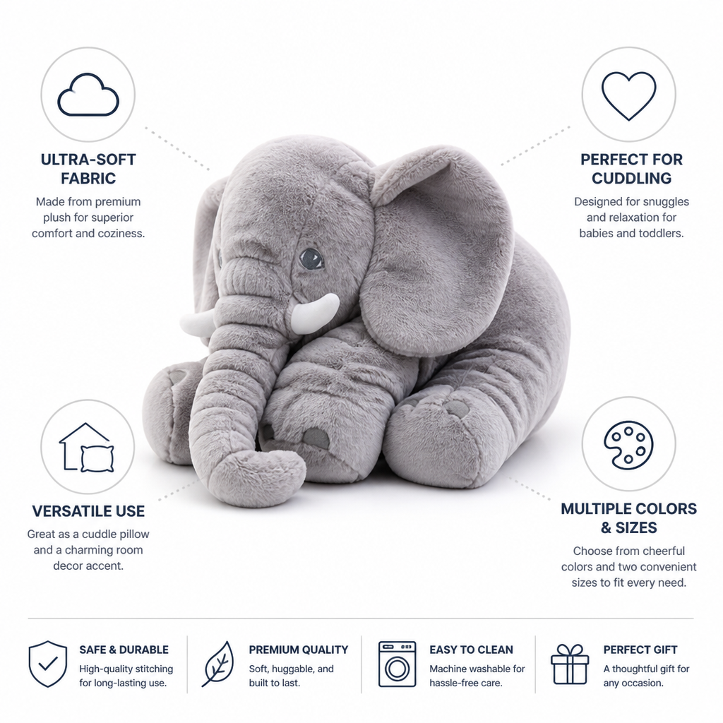 Ultra-Soft Plush Elephant Cuddle Pillow (Two Sizes)