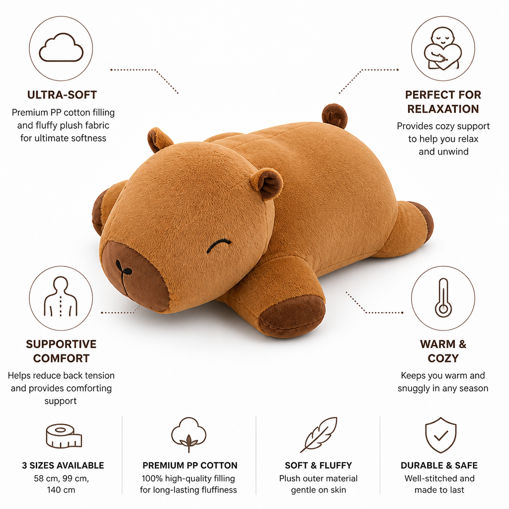 Ultra-Soft Supportive Capybara Plush Pillow (3 Sizes)