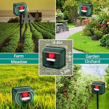 Ultrasonic Animal Repeller Solar-Powered Motion-Activated 70-Foot Weatherproof